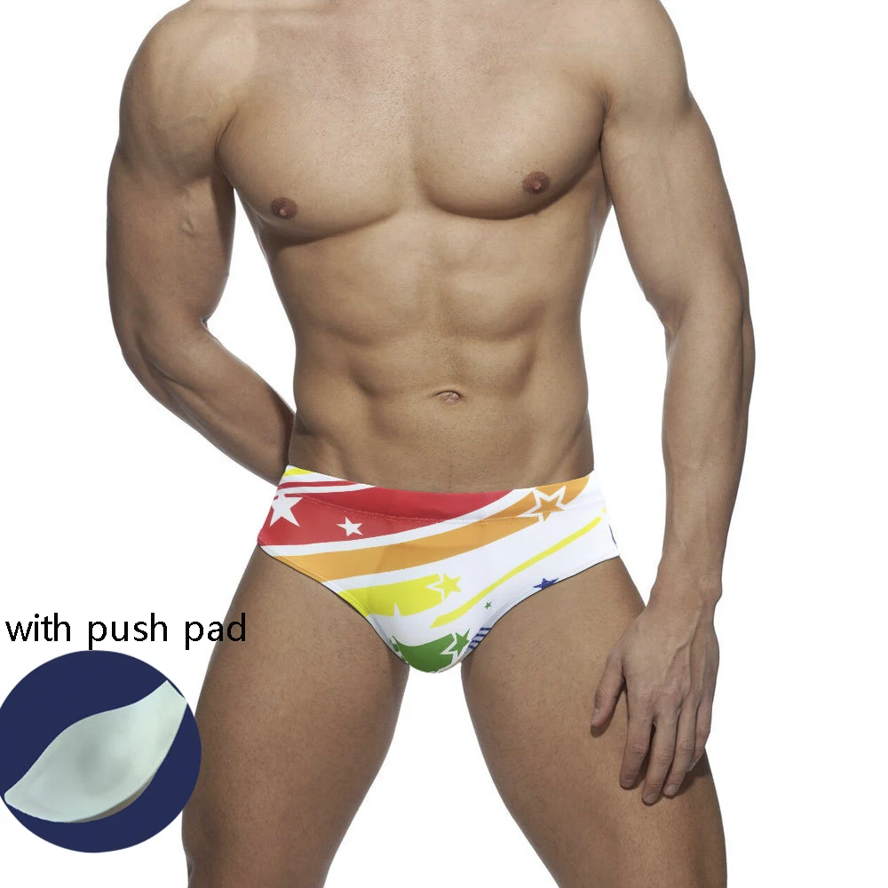 

Europe And The United States Rainbow Stars Men's Sexy Triangle Swimming Trunks White Adult Spot Fashion Close-Fitting Briefs Men