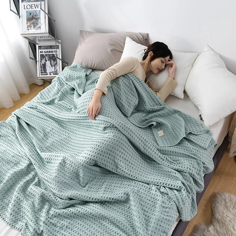 

Летнее тонкое одеяло для кровати, хлопковое вафельное Клетчатое одеяло, домашнее крутое вязаное покрывало, покрывало для сна, зеленое, розовое покрывало для дивана