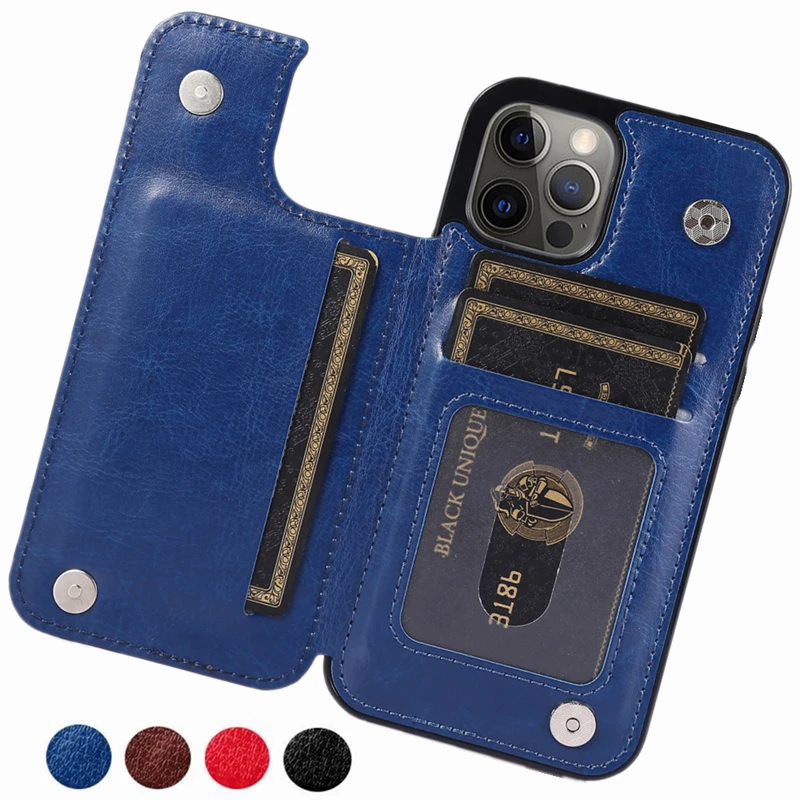 Retro PU Flip Leather Case For iPhone 14 Plus 13 12 11 Pro Max SE 2022 2020 X XR XS Max Multi Card Holder Case Cover