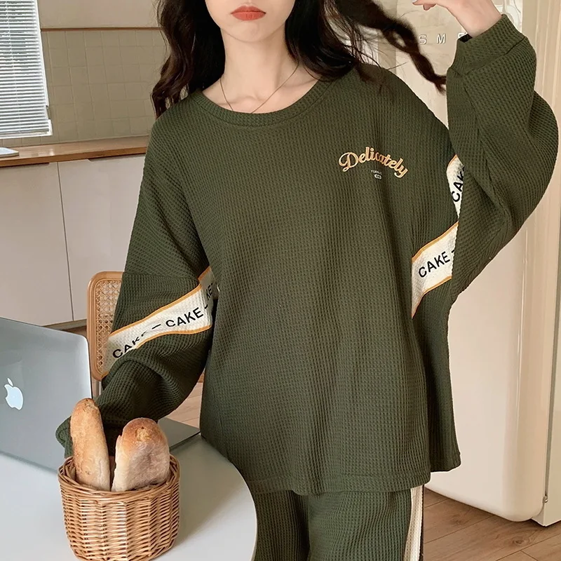 2023 Pajamas Ladies Spring Autumn Long Sleeve Polyester Cotton Women's Spring Large Size Casual Spring Homewear Set