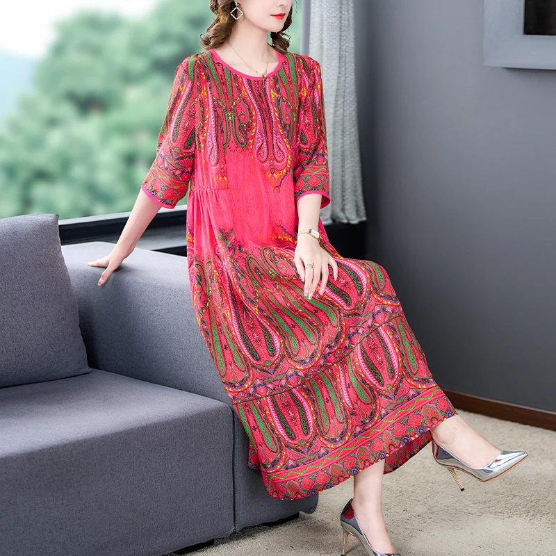 

Женское Повседневное платье-макси, красное свободное пляжное платье средней длины с принтом в винтажном стиле, элегантное облегающее плать...