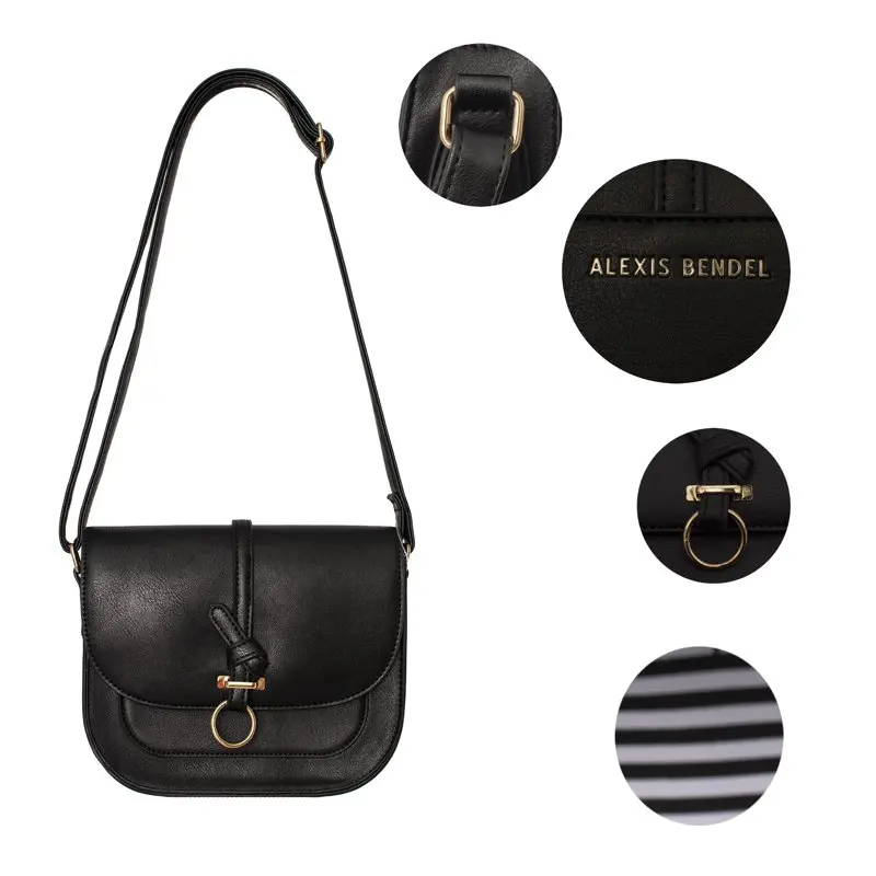 Luxurious Black Vegan Leather Crossbody Purse For Women, Saddle Styled Shoulder Bag Perfect for All Occasions.