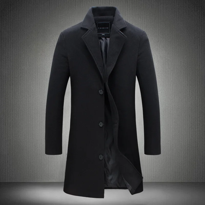 

2022 Spring and Autumn Long Solid Color Single Breasted Fashion Trench Coat Plus-size Casual Style Coat Men's Wear