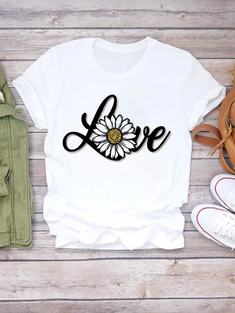 Женская футболка с коротким рукавом цветочным принтом