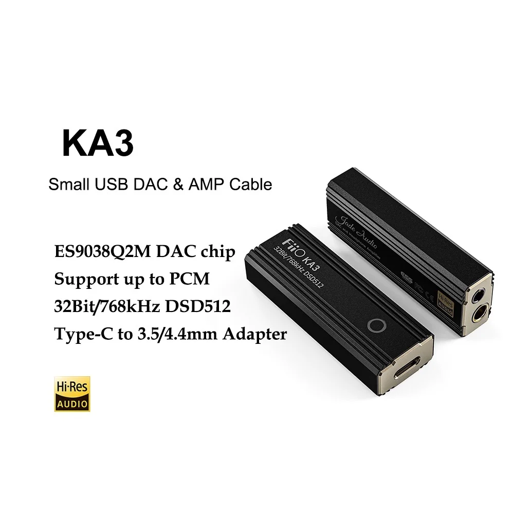 

2022 JadeAudio KA3 ES9038Q2M chip USB DAC AMP Adapter Type-C to 3.5/4.4mm Output Audio Cable PCM 32bit/768kHz DSD512 for Android