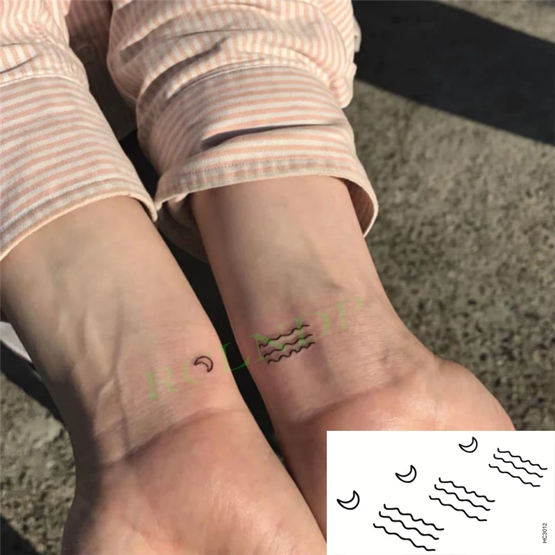 

Waterproof Temporary Tattoo Sticker Lovely Cartoon Moon Wave Line Tatto Flash Tatoo Fake Tattoos for Kids Men Women