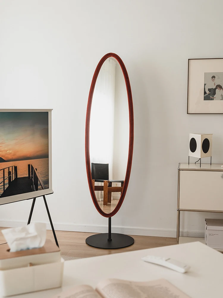 

Mid-Ancient Velvet Full-Length Mirror French Retro Oval Ins Floor Mirror Dressing Mirror Hallway Full-Length Mirror