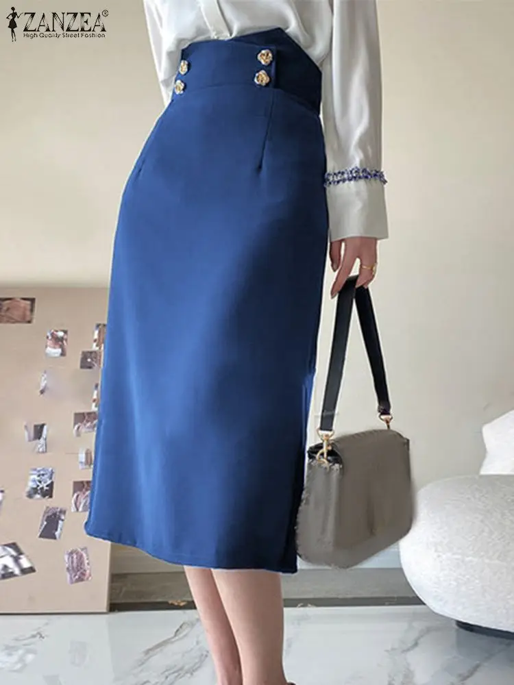 

ZANZEA Women Fashion High Waist Skrts Elegant Workplace Solid Color Slim Midi Skirt 2023 Summer Office Lady Temperament Skirt