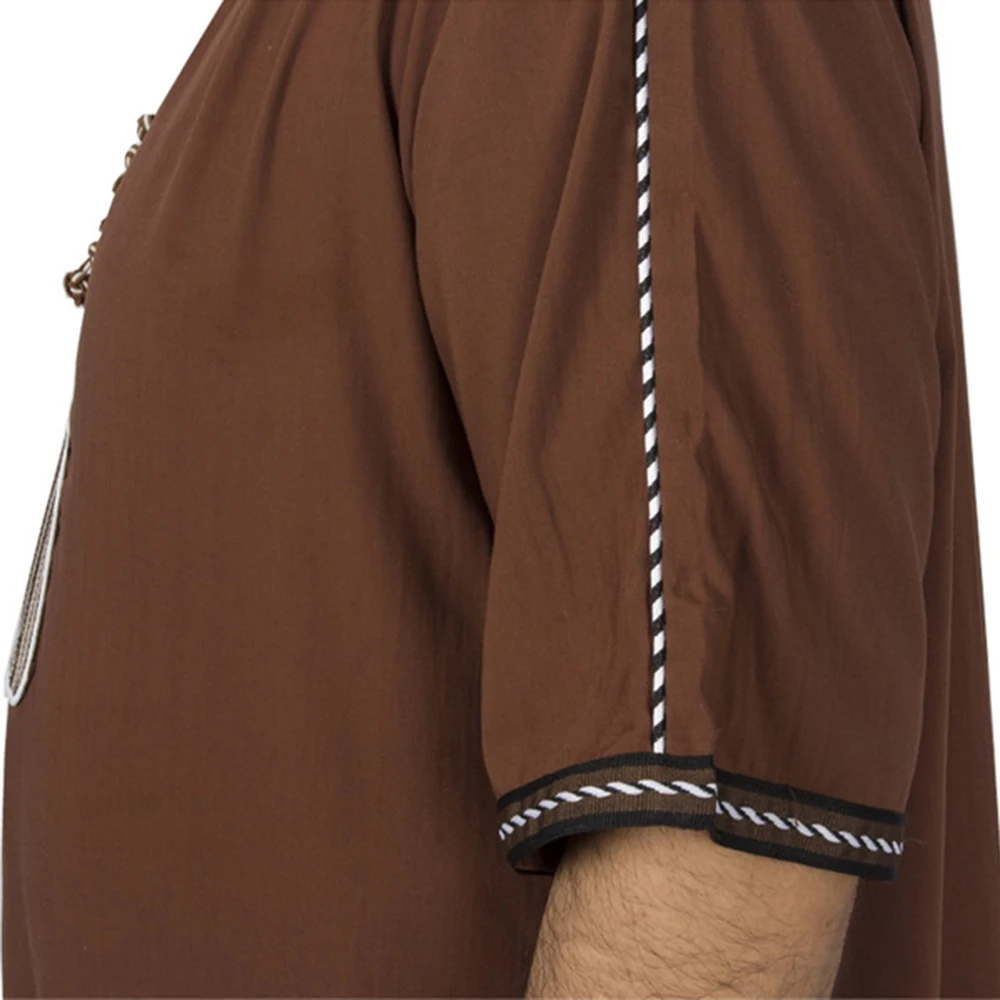 2023 Islamic Abayas Muslim Men Clothing Dubai Thobe Arabic Dress Men's Kaftan Brown Kameez Saudi Arabia Robe Jalabiyat Ramadan