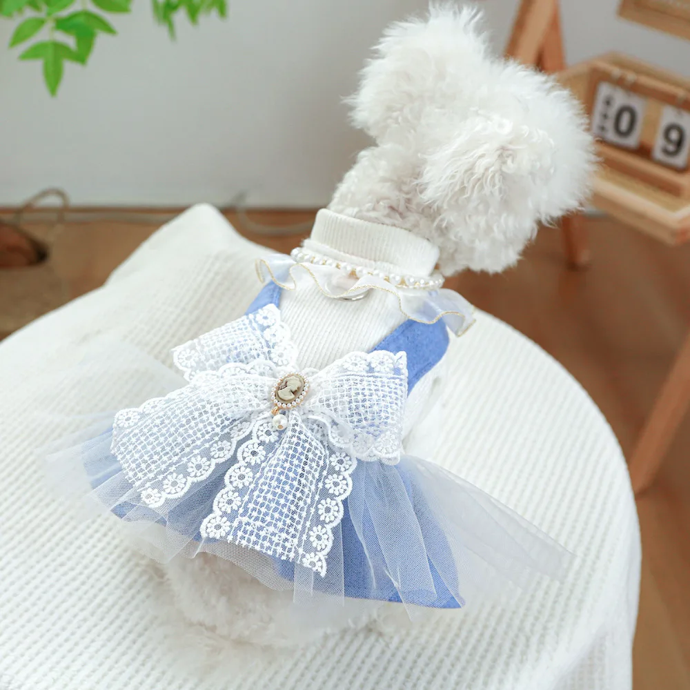 

Small Dog Princess Dress Pet Fashion Desinger Soft Clothes Puppy Harness Cat Sweet Bowknot Skirt Chihuahua Pomeranian Yorkshire