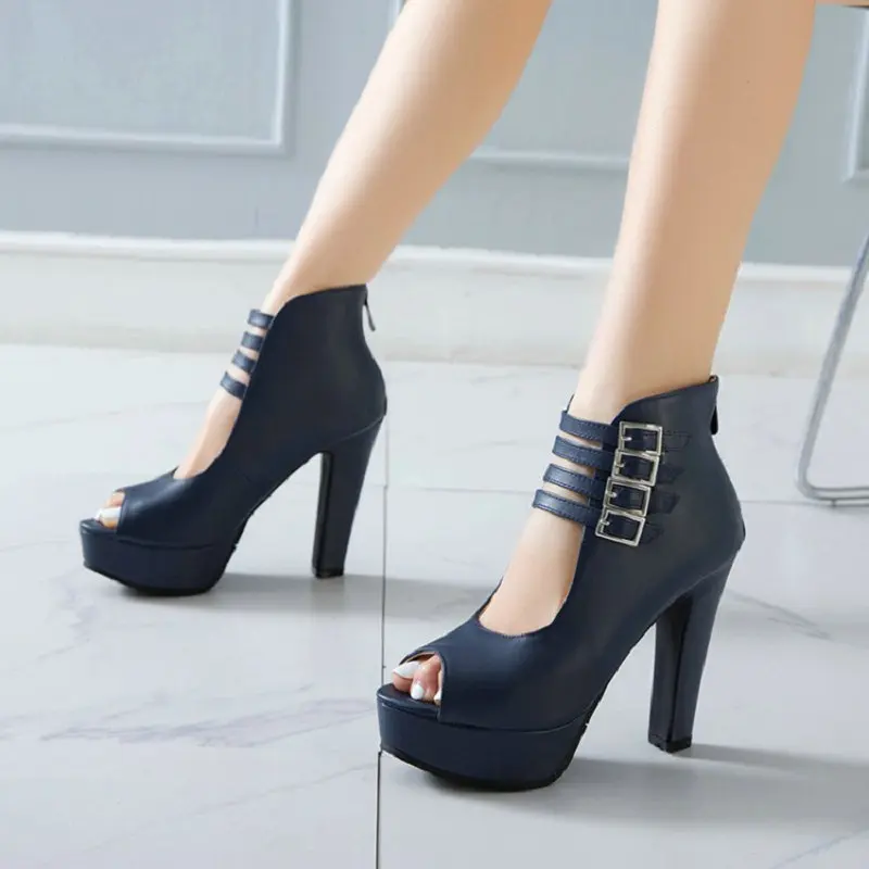 Женские босоножки на высоком каблуке с открытым носком размеры 34-50