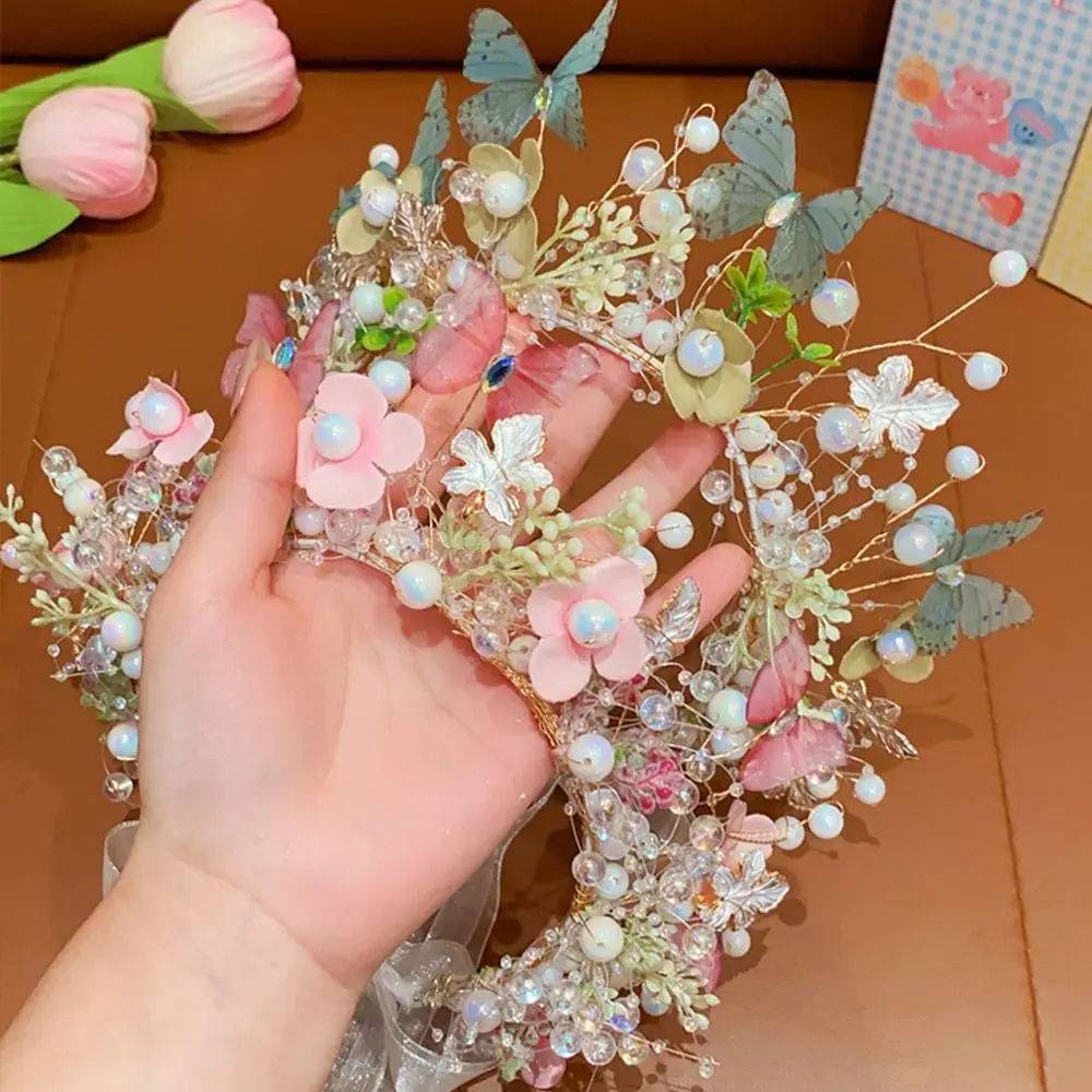 Модная лесная гирлянда головной убор бабочка цветочная корона жемчужный обруч