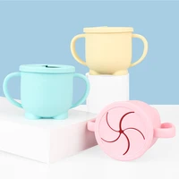 silicone baby snack cup solid color portable binaural drinking mug anti spray creative children food storage box training cup