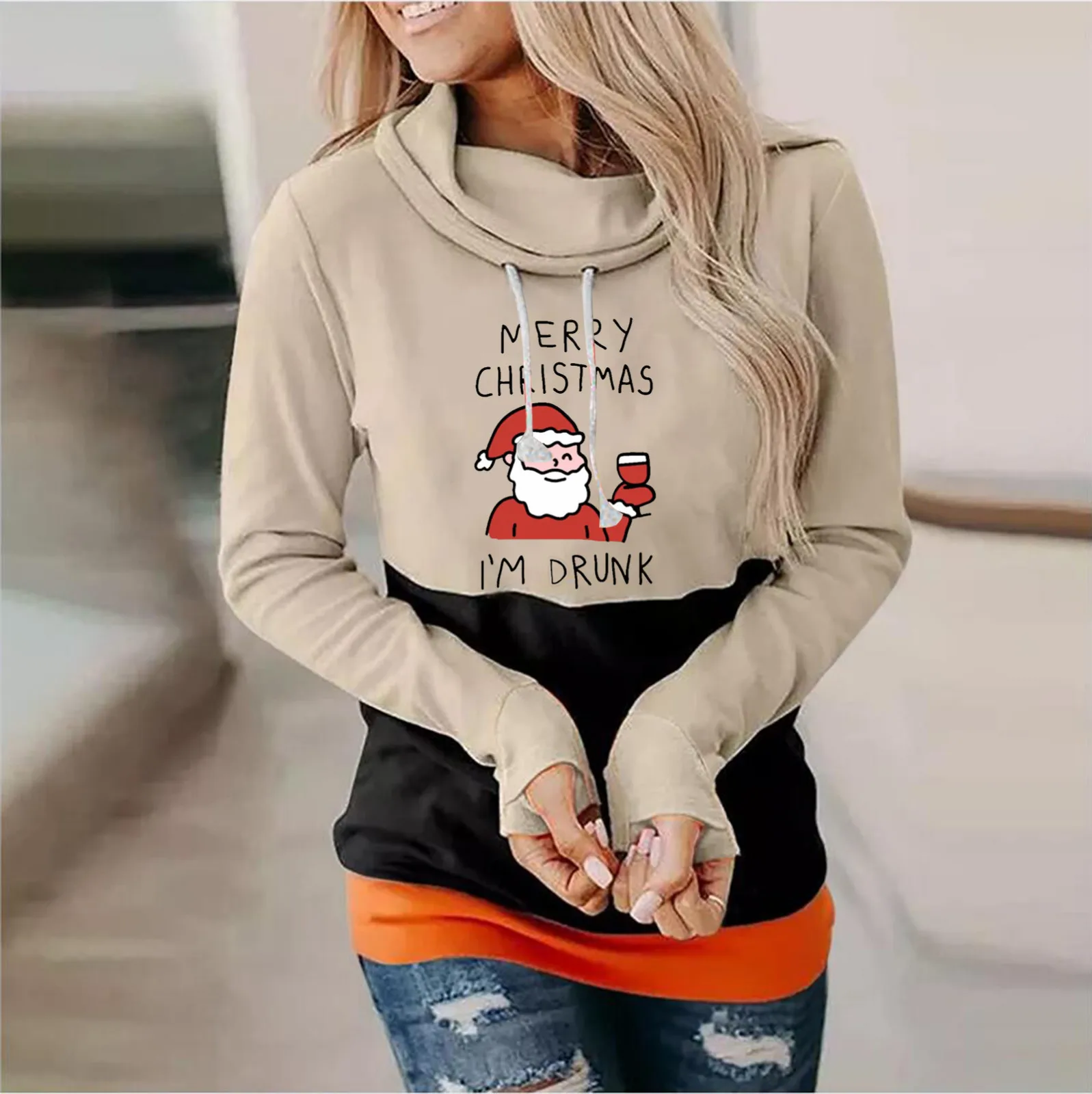 

Christmas Women's Fashion Printed Sweatshirt Patchwork Long Sleeve Thick Hoodie Hoodies for Women Casual Long Hoodies
