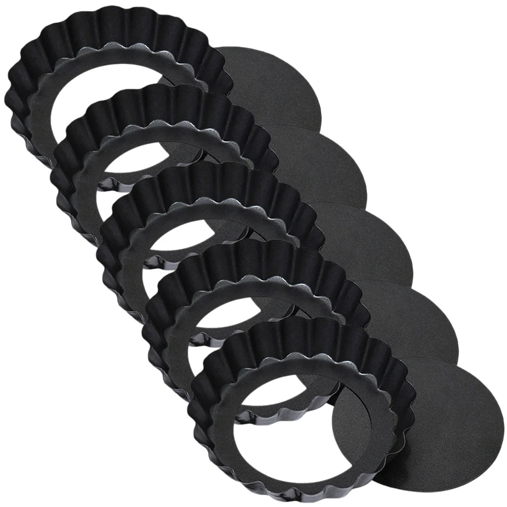 

5 Pcs Round Hinged Pan Cake Molds Decorative Tart Baking Dish Small Pie Pans Carbon Steel Mini