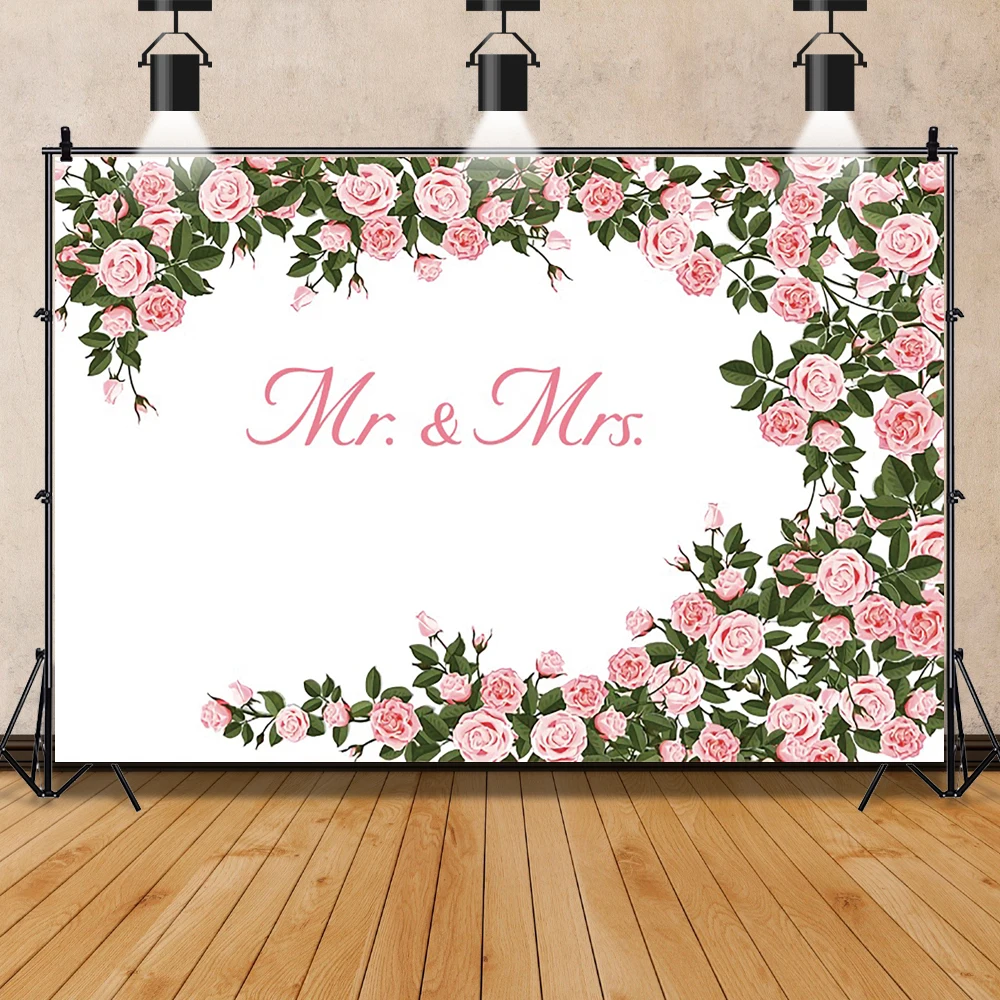 

Фон для свадебной фотосъемки на заказ с изображением розовых роз цветов белой доски пар мистер и миссис фон для свадебвечерние Фотостудия