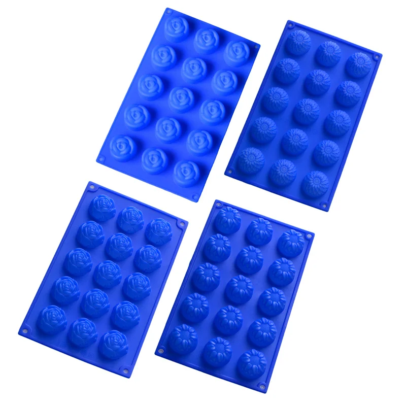 

15 Cavities Sunflower Chrysanthemum Rose Flower Silicone Cake Mold Cake Pan Mini Muffin Cups Baking Mould