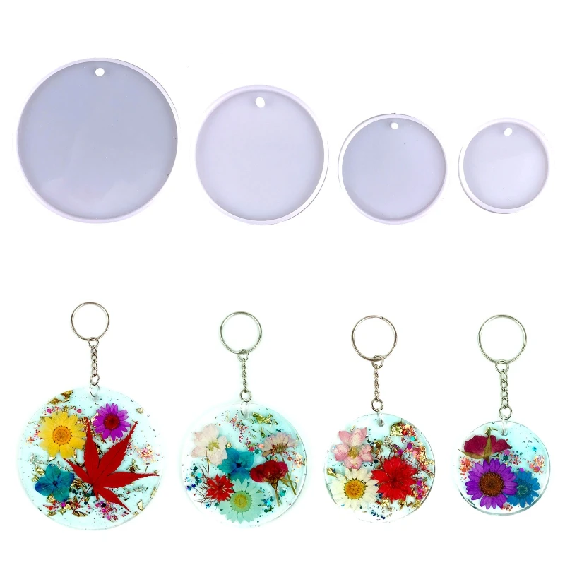 

4Pcs Round Keychain Pendant Molds Four Sizes Keychain Decorative Ornaments Silicone Resin Mould Jewelry Bag Decor Charms Casting
