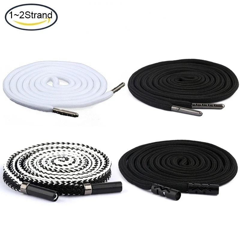 

NBEADS 1-2Strand 1300x9x1.5mm Polyester Drawstring Cord For Garment Accessories Black White