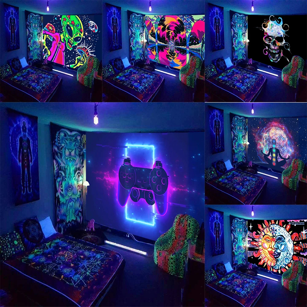 

Psychedelic Alien Fluorescent Tapestry Wall Tapestry Home Decor Fluorescent Tapestry Starry Sky Bedroom Room Decoration Tapestry