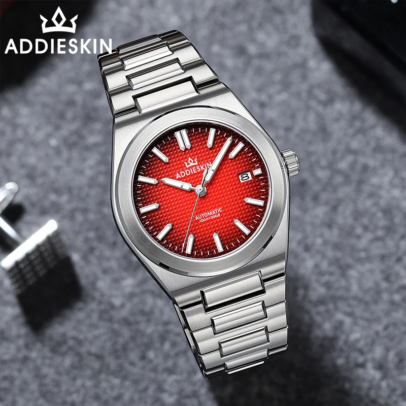 Фото AddiesKin K004 9015 Автоматические мужские часы с желтым вафельным циферблатом, 39 мм, ультратонкие, водонепроницаемость 100 м, сапфировое стекло, люминесцентное покрытие BGW9, подарок для мужчин. №2
