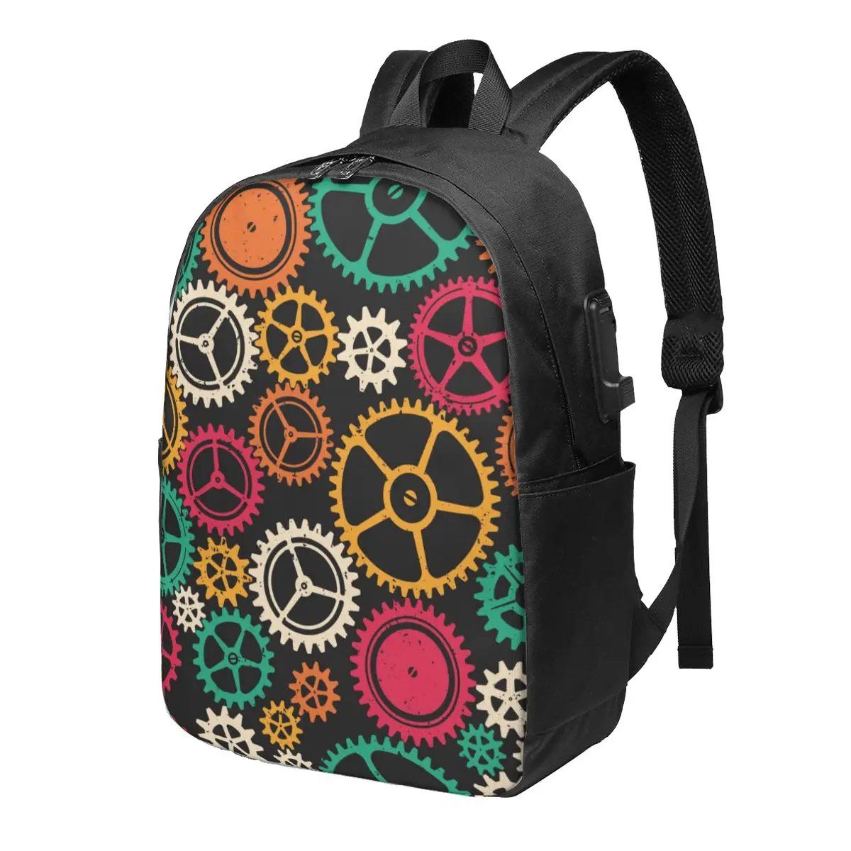 

Laptop Backpack School Backpacks USB Charging Men Business Travel Bag Colored Clockwork Seamless Texture