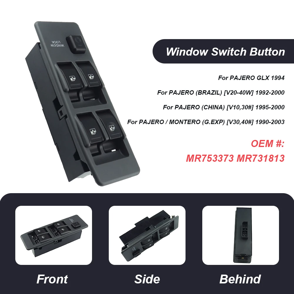 

Передний LHD переключатель MR753373 для Mitsubishi Pajero V31, V32, V33, MK2, боковой главный выключатель питания, кнопки, автомобильные аксессуары