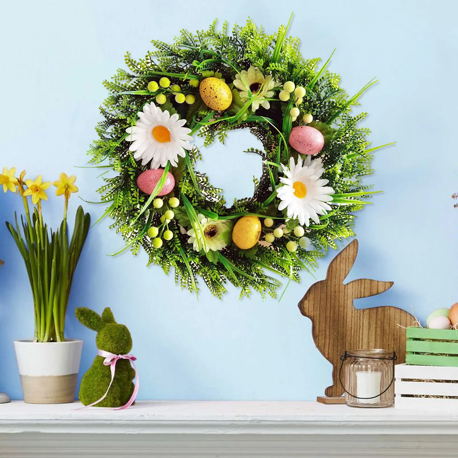 

Daisy Flower Garland Rattan Ring Decoration Photography Props Wedding Wreath Flower Home Door Decoration