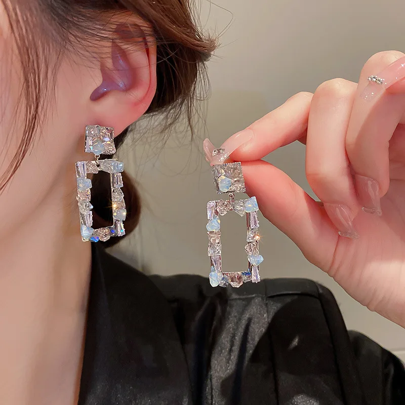 

New Bohemia Zircon Crystal Geometric Square Dangle Earrings High Quality Fine Rhinestones Drop Earrings for Women Jewelry Party