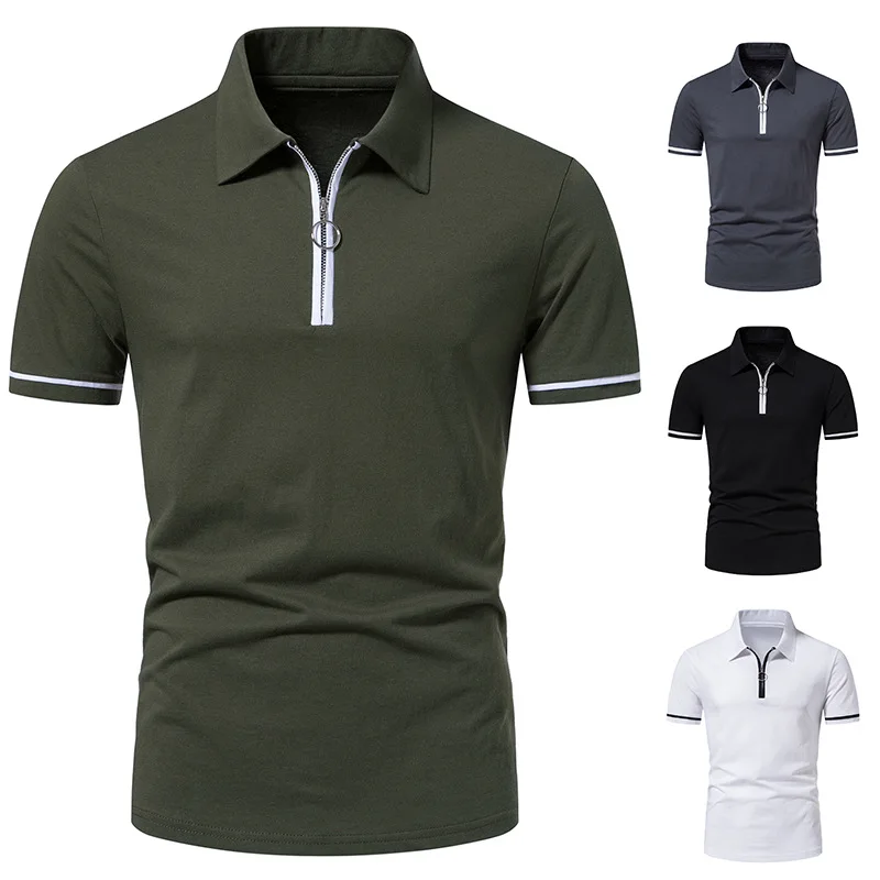 

Short-sleeved Men's Polo T-Shirt SummerZipper Lapel Mosaic Color Leisure Golf Business Travel Party Office Commute rClothes