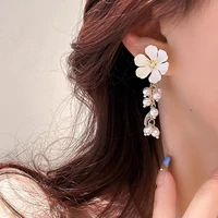korean pearl beads flower long earrings for women 2022 new white fashion designers oorbellen