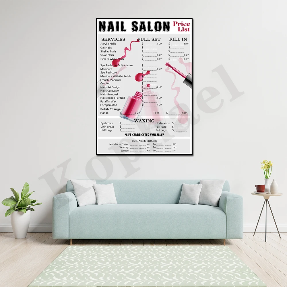 Модный дизайн для маникюрного салона прайс-лист на стену искусство печать