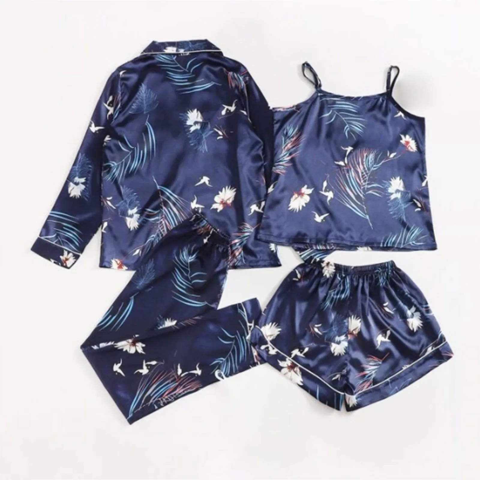 Spring Summer pajama women Silk Satin pajamas set Long sleeve Shirt with Trouser Sleepwear Loungewear Female Pyjamas Suits Mujer