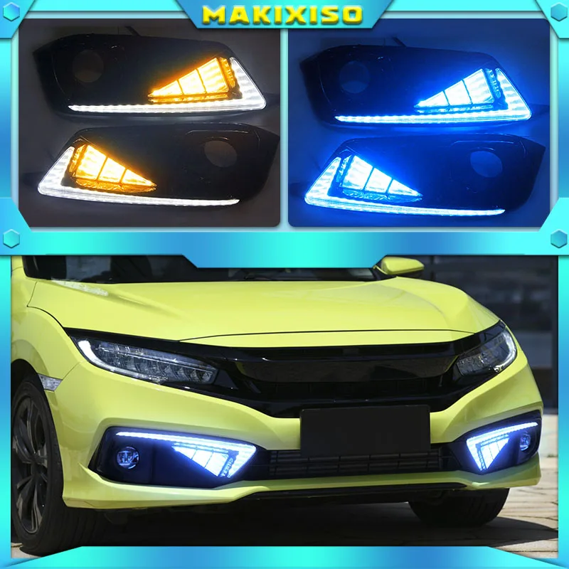 Car drl led For Honda Civic 10th 2016 2017 2018 Daytime Running Lights With Fog Light Hole Auto Accessories 2Pcs/Set