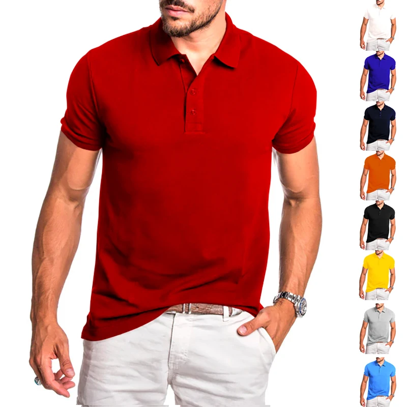 

Brand Quality Men's Polo Neck Polyester Fiber Solid Color Casual Fashion Sports T-shirt