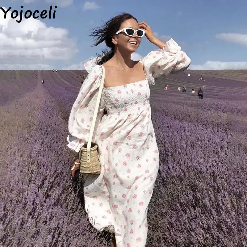 

Длинное женское платье Yojoceli с цветочным принтом, милое женское пляжное Повседневное платье макси, Модные Винтажные Платья с оборками 2022