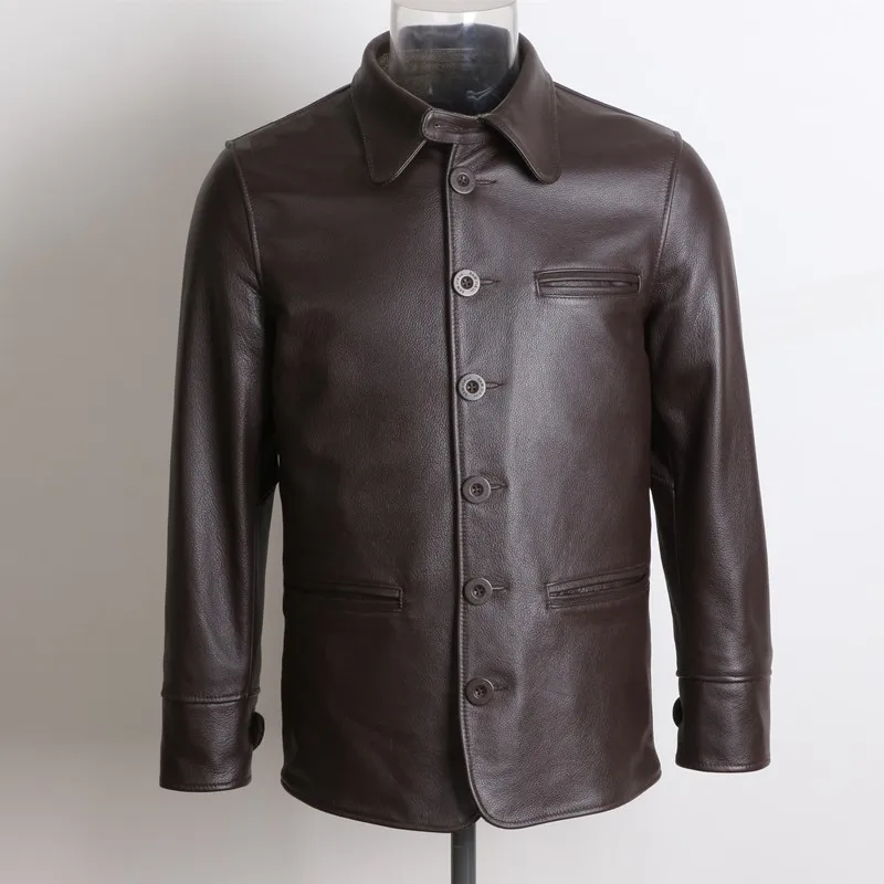 

2022 Men's Autumn Winter Fashion Genuine Leather Casual Jackets Male Natural Leather Coats Men Lapels Cowhide Overcoats C188