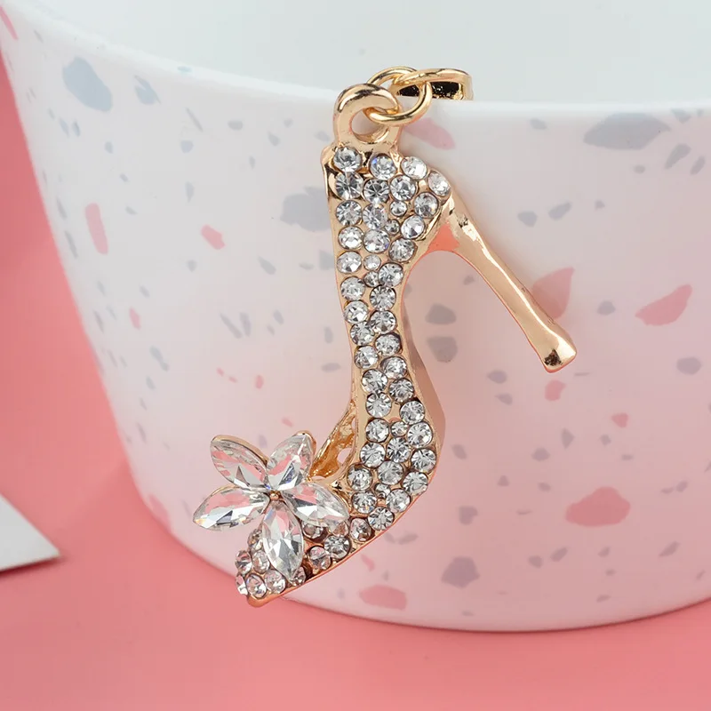 Fashion New Rhinestone Keychain Women Bag Phone Decor Key Holder Crystal High-Heeled Shoe Hanging Pendant Trinket for Ladies