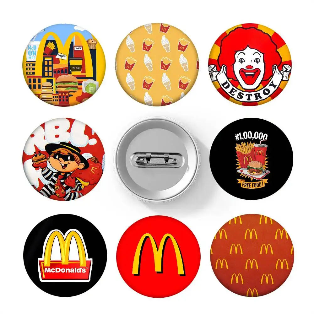 Фото Модный круглый значок с логотипом McDonald's, креативная брошь, аксессуар для одежды и рюкзаков, нагрудный значок №2