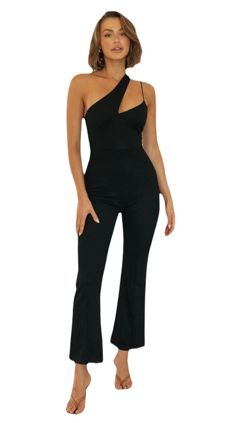 New 2022 Womens Jumpsuit Fashion Diagonal Shoulder Slim Jumpsuit Women