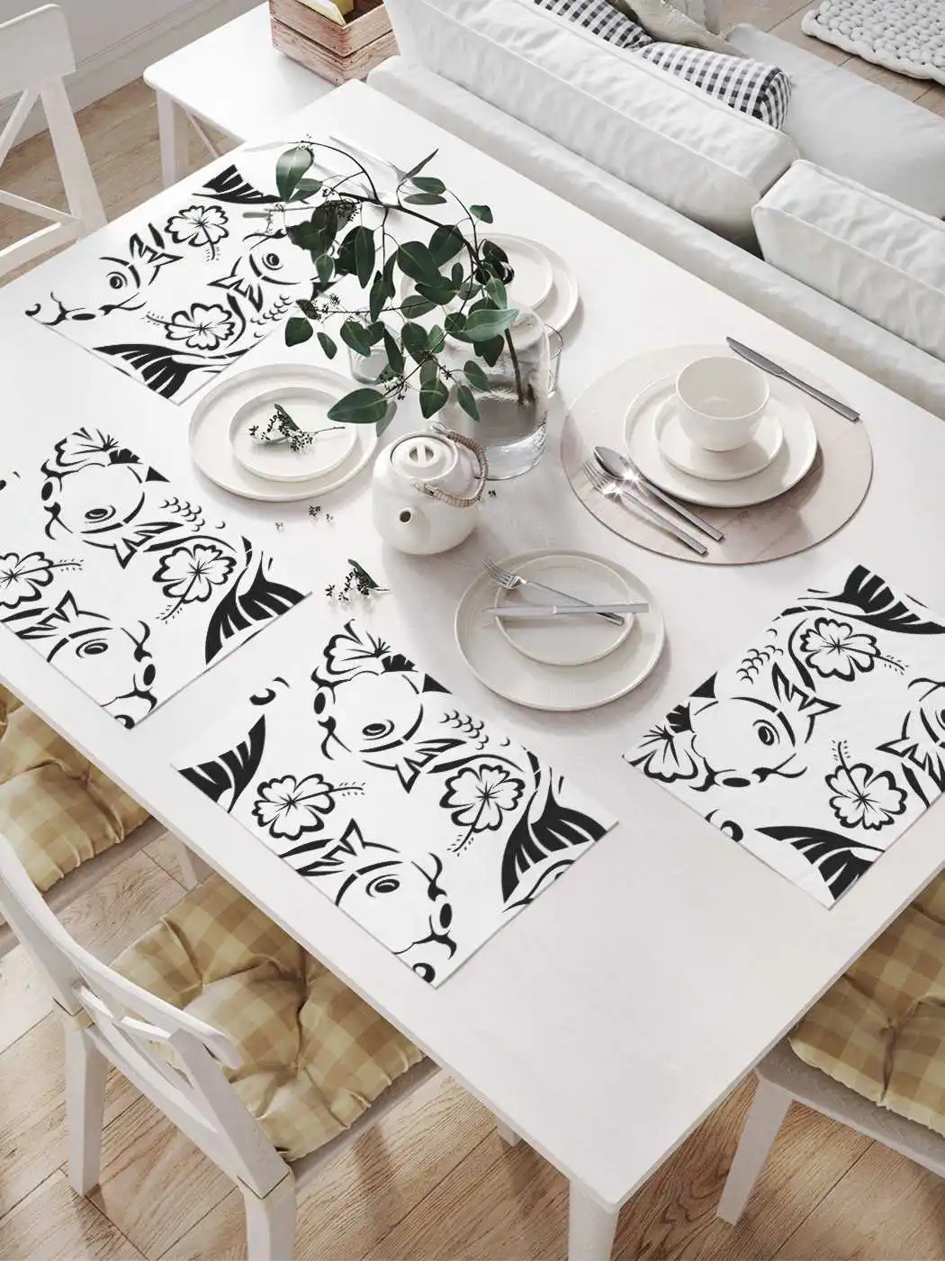 Set of napkins &quotJapanese fish" for table setting | 32x46 cm 4 things. Joyarty decor home textile Dinner Towel Serving Party Non-slip Coaster