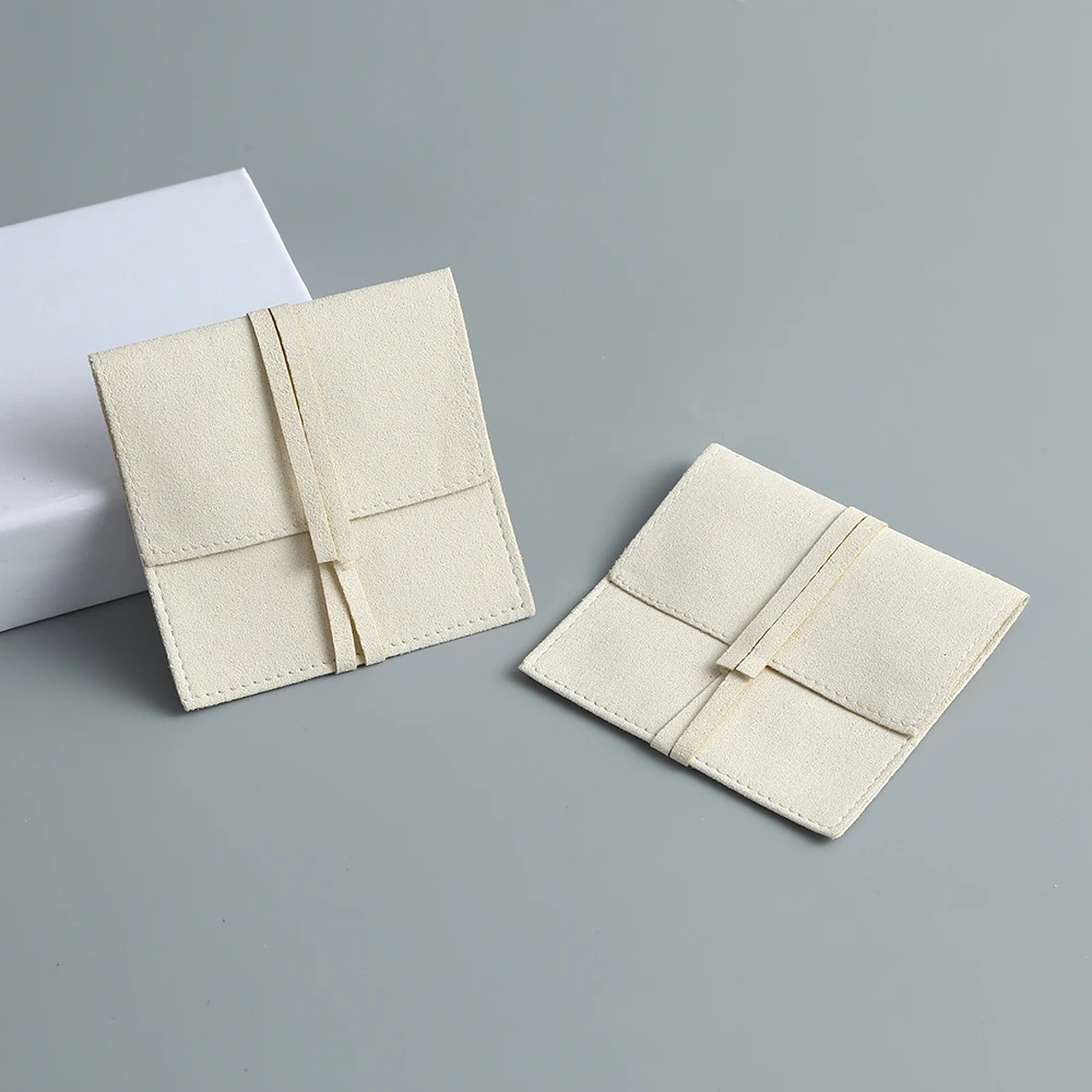 Ivory Velvet Microfiber Jewelry Suede Bag Small Envelope Bag with Rope Earrings Ring Packaging Pouch Wedding Christmas Gift Bag