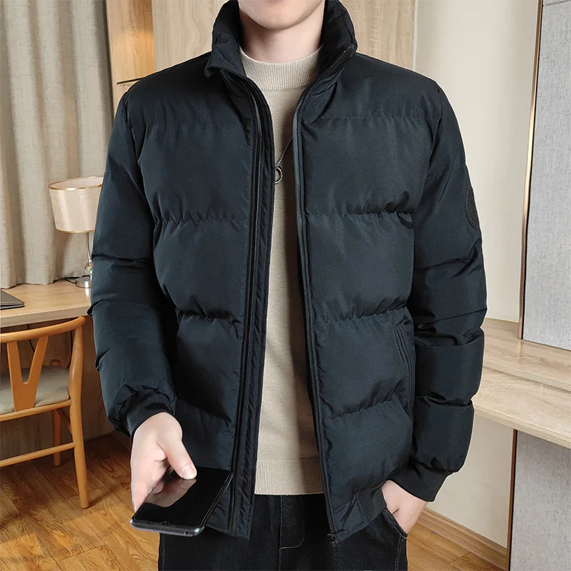2022 New Men's Casual Warm Casual Loose Stand-up Collar Cotton-padded Jacket Men's Solid Color Men's Wear Trend Winter Coat