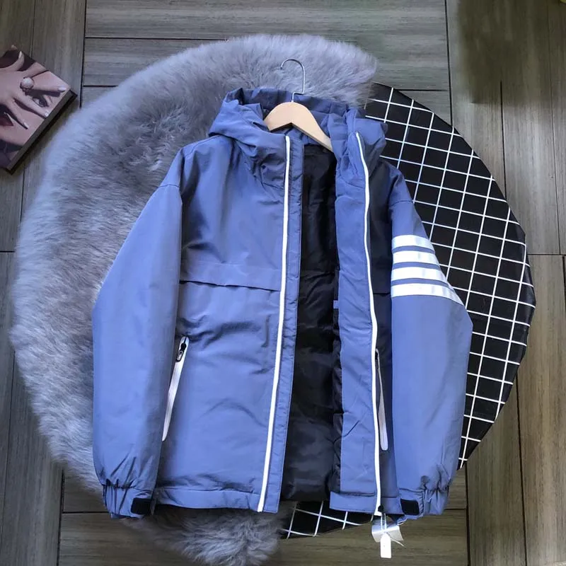 TB THOM Down Jacket For Men Luxury Brand White Striped High Quality Overcoat Smart Causal Female Puffer Jacket