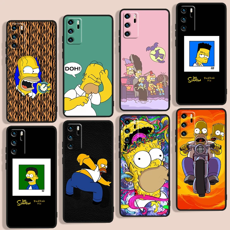 

The Simpsons Animation Phone Case For Huawei P Smart 2018 Plus 2019 Z 2020 S 2021 Pro Nova 2i 3 3i 5 5T 7 7i 8 8i 9 9SE Black