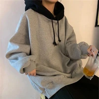women loose casual lazy korean style fashion trendy all match sweatshirts patchwork hoodies with pockets female pullover ulzzang