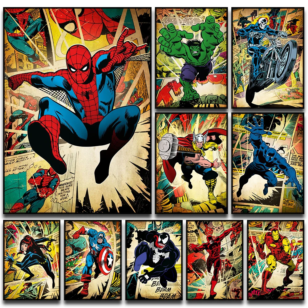 

Disney Marvel Film Avengers Anime Poster Spiderman Captain America Canvas Painting Prints Wall Art Picture Kids Room Decor Mural