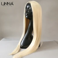 linna synthetic lace wig for women long straight 26 inch white blonde wigs high temperature fiber daily party cosplay wig