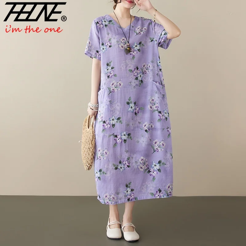 Женское платье-макси с цветочным принтом Свободный Повседневный пуловер из