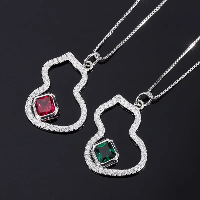 

brand genuine Luxury real jewels New S925 all-body silver imitation dove blood red treasure emerald 6 * 6 hollow gourd women's p